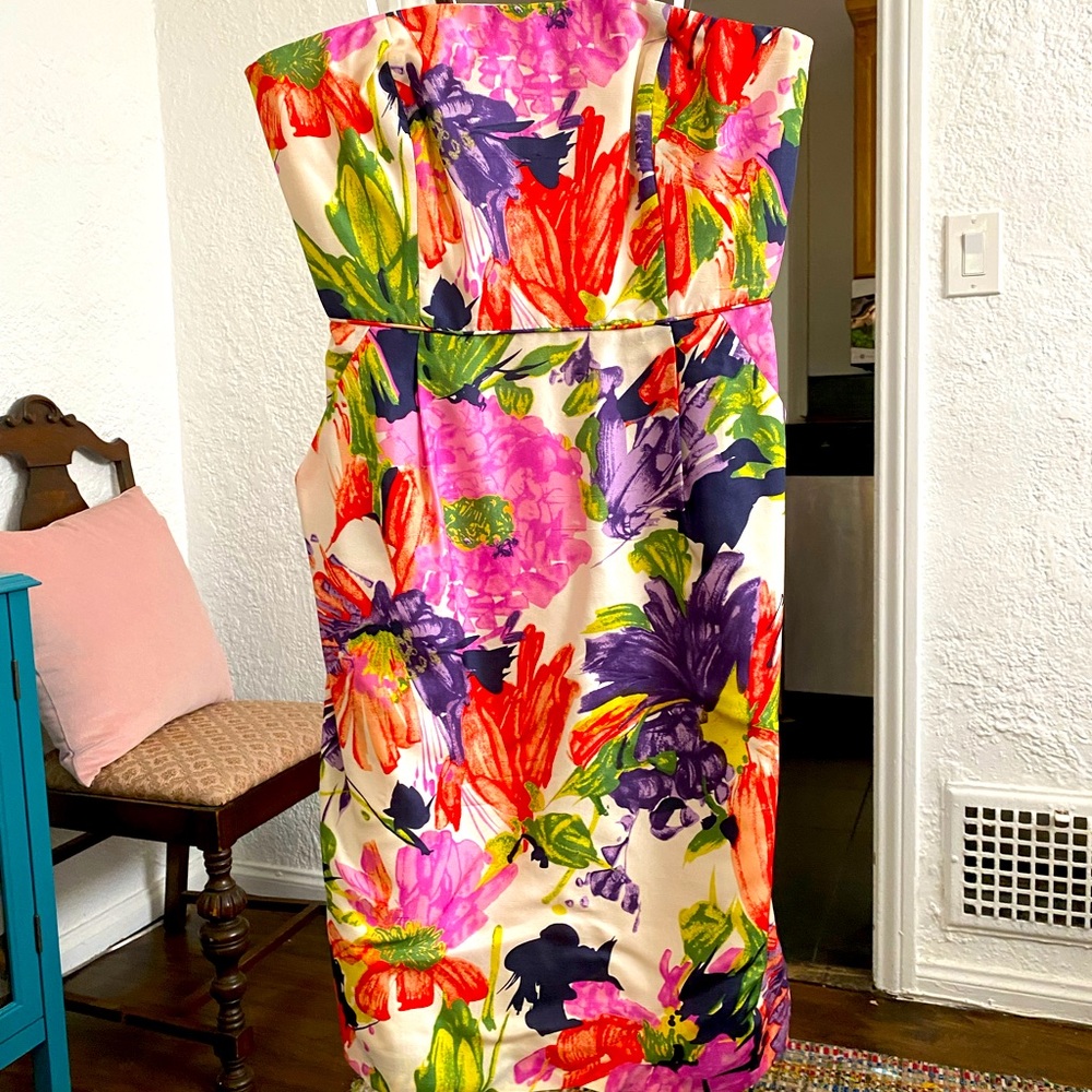 J CREW SILK FLORAL STRAPLESS DRESS